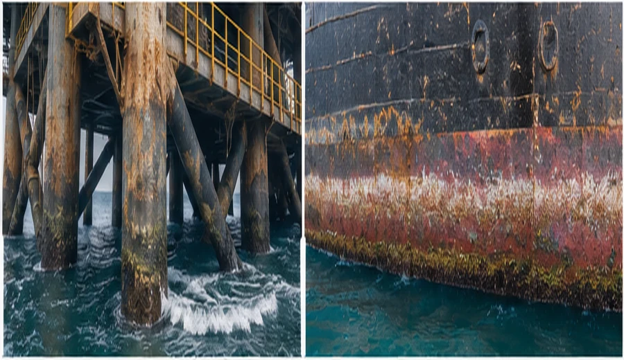 Severe marine corrosion on steel structures